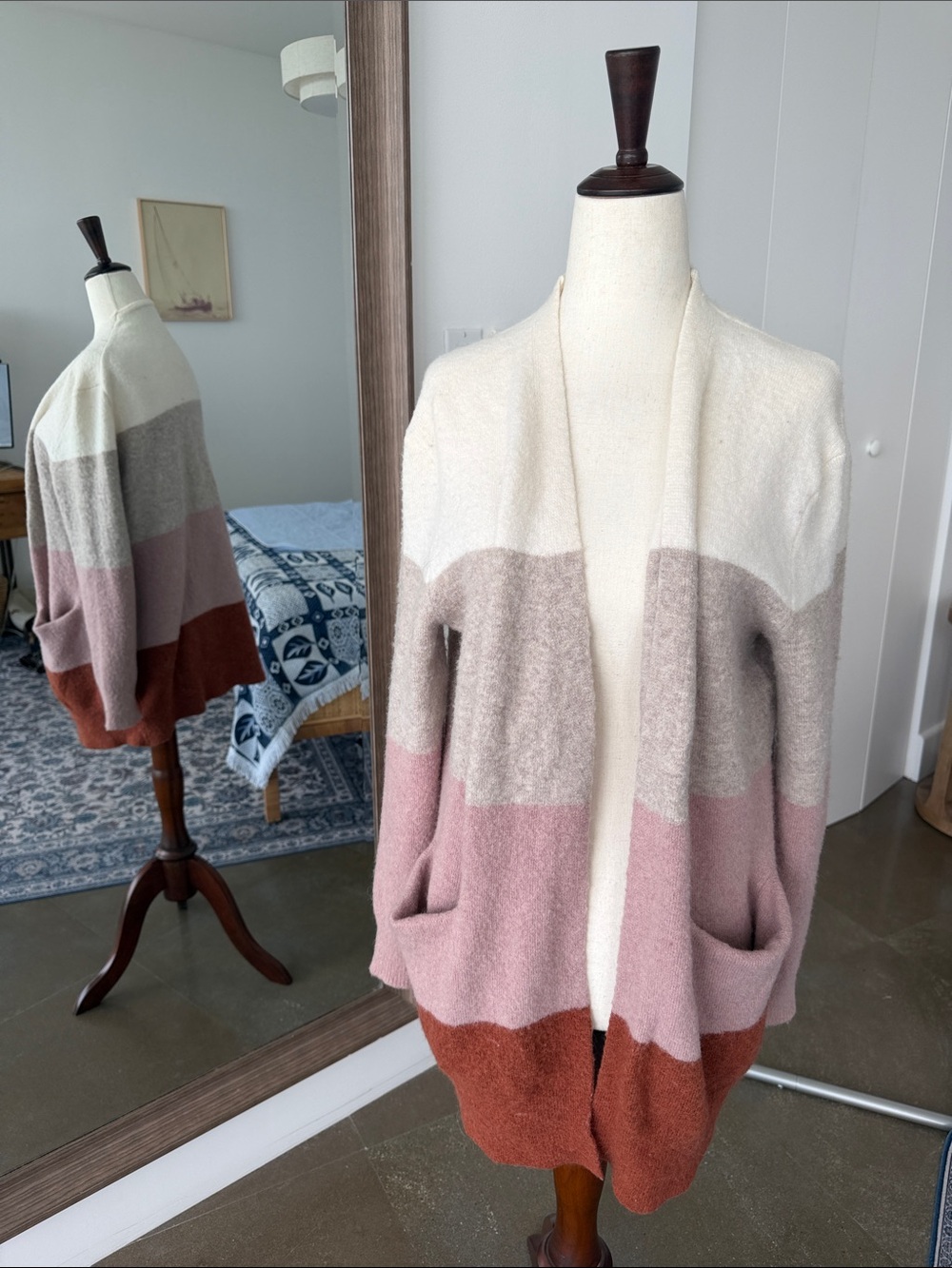 Madewell Colorblock Open-Front Cardigan in Cream, Taupe, Pink, Rust